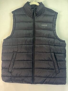 IZOD Men’s Classic Puffer Vest Black Lightweight Water-Resistant Quilted Gilet